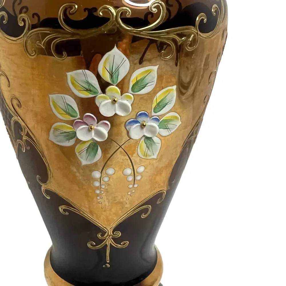 Slovakia Brown & Gold Flowered Handcrafted Decorated Vase